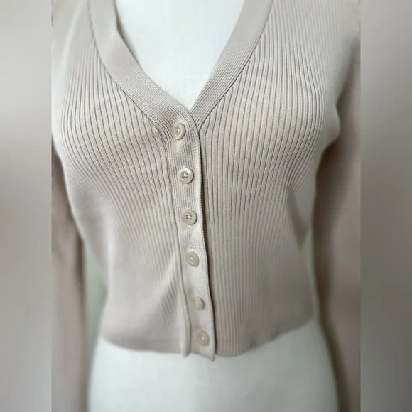 Zara Ecru Ribbed Knitted Crop Cardigan M - Picture 9 of 14